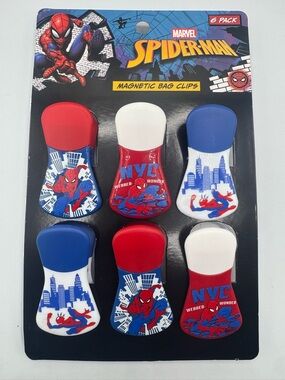 Marvel Spider-Man Magnetic Bag Clips - Red, Blue, White (6 Pack)